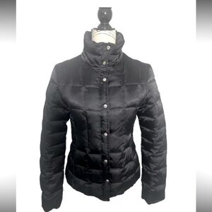 Express Black Puffer Jacket with High Collar pockets button & zipper closure